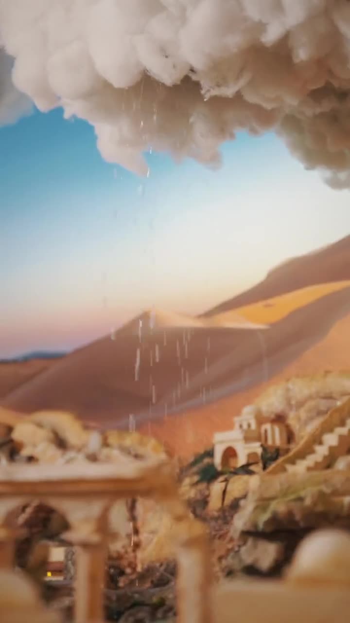 Paisaje en miniatura de un nacimiento con cielo de nubes